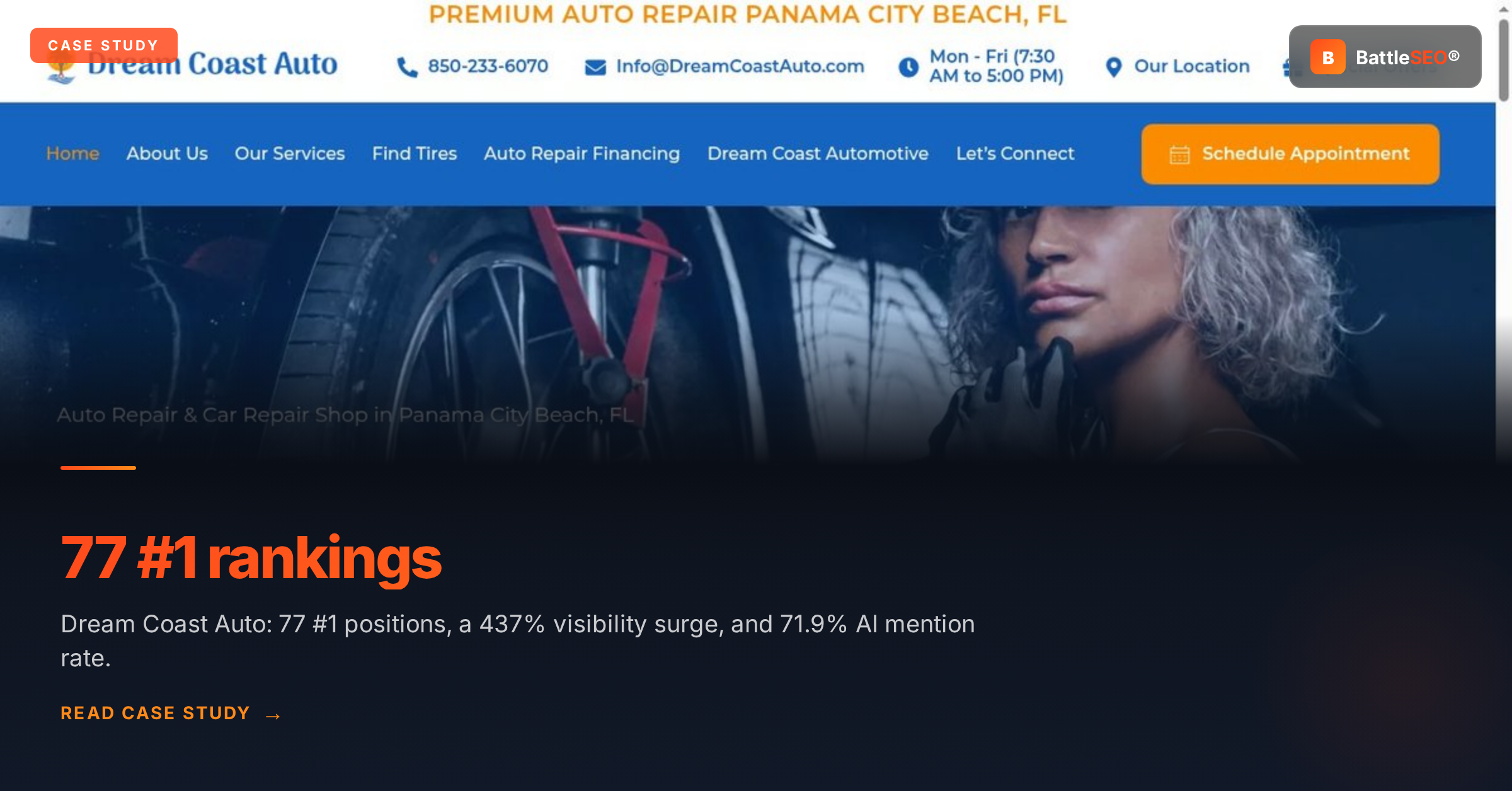 Dream Coast Auto case study: 77 number-one rankings and a 437% visibility surge