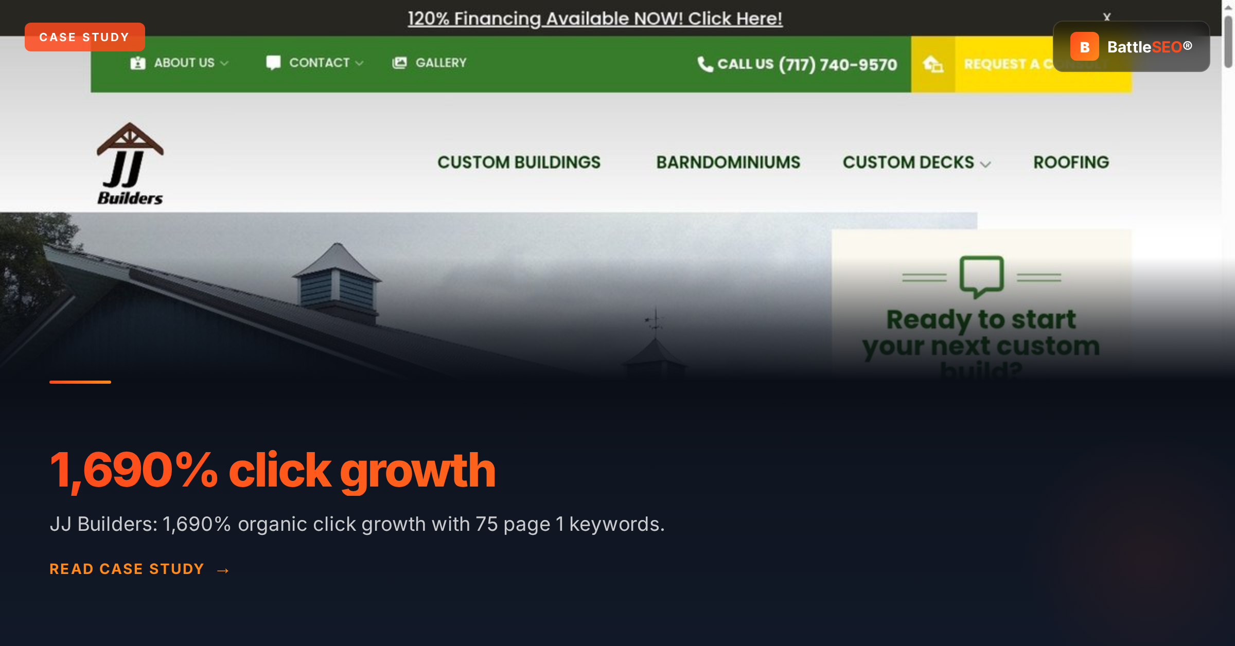 JJ Builders case study: 1,690% organic click growth with 75 page-one keywords
