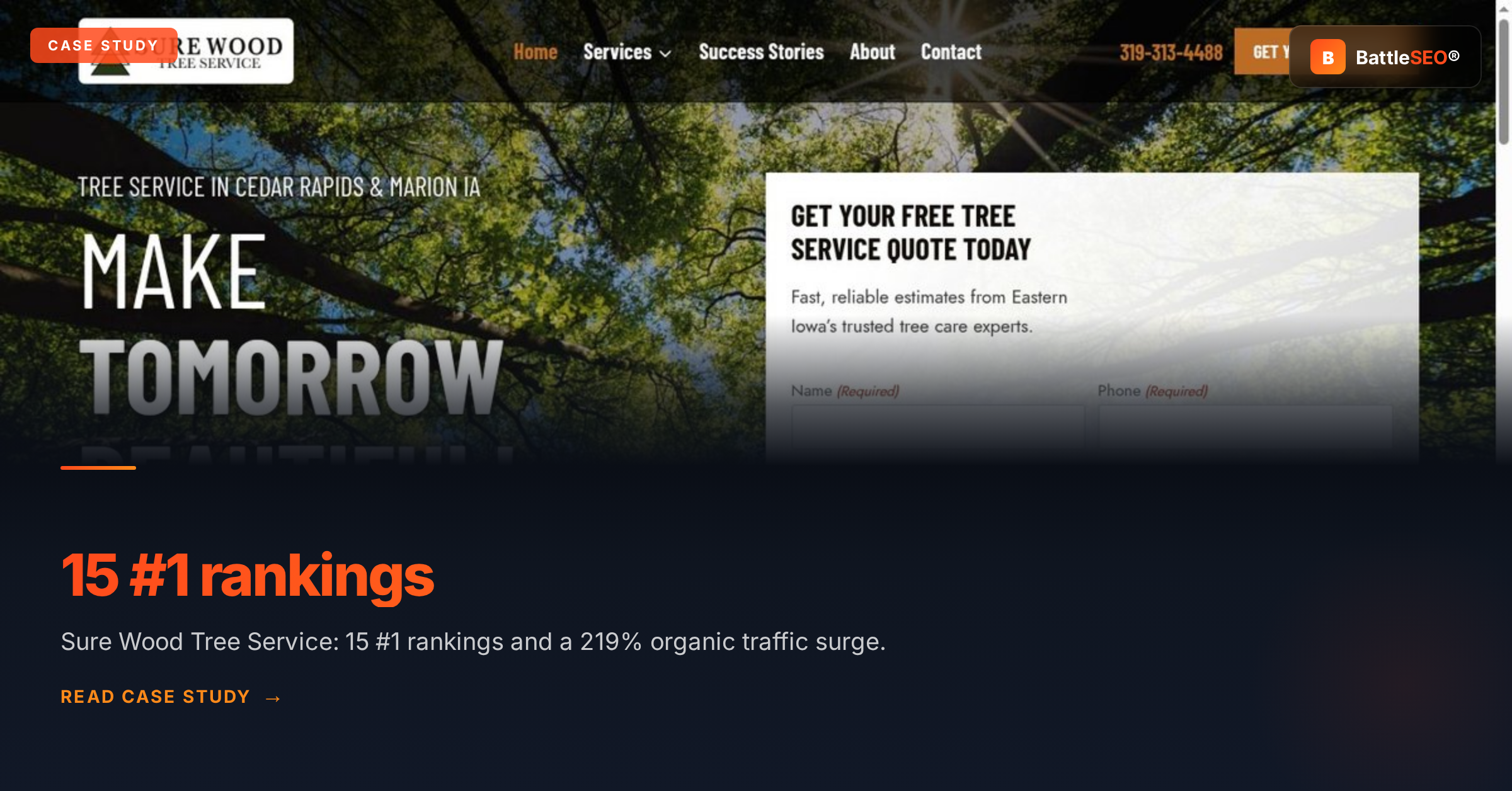 Sure Wood Tree Service case study: 15 number-one rankings and a 219% organic traffic surge
